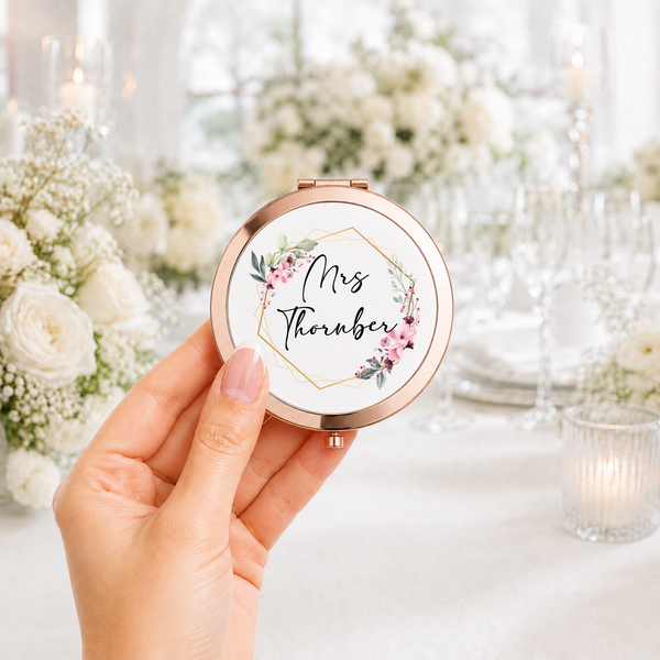 Personalised Bride Compact Mirror Leaf Design