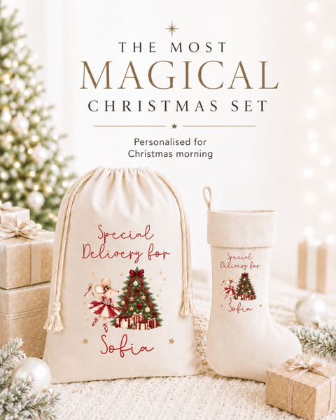 Personalised Baby’s First Christmas Mouse Stocking, Santa Sack or Set