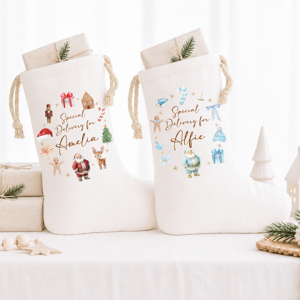 Personalised Christmas Santa Wreath Stockings & Present Sacks