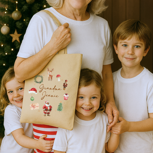 Personalised Gingerbread Family Christmas Tote Bag – Custom Name Christmas Gift