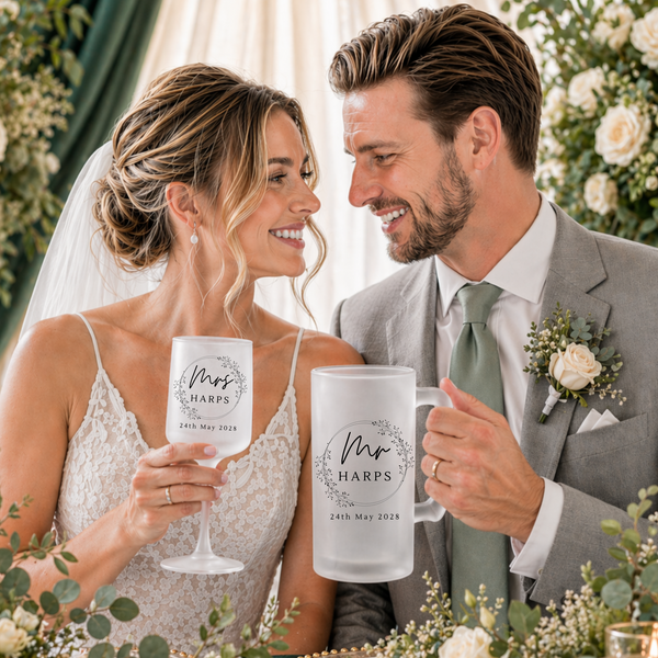 Personalised Wedding Beer & Wine Glass Gift Set