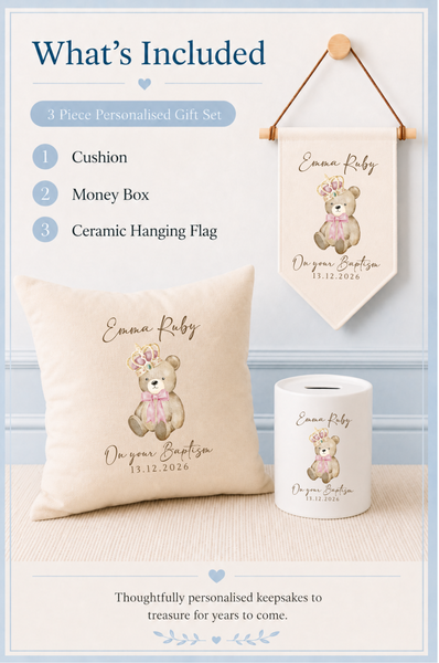 Personalised Bear Soft Toy Christening Gift | Custom Name Teddy