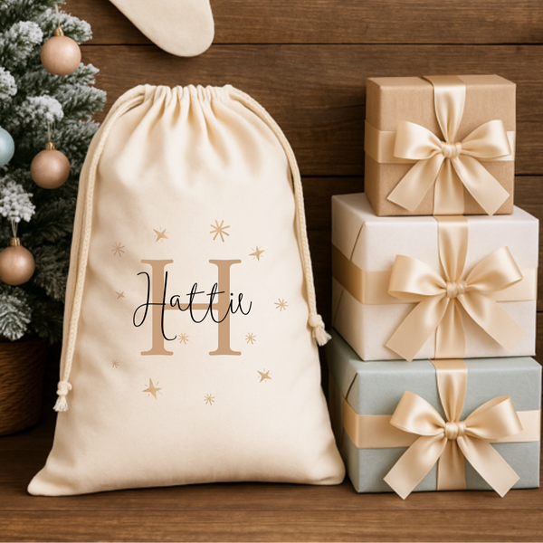 Personalised Christmas Star Present Sack