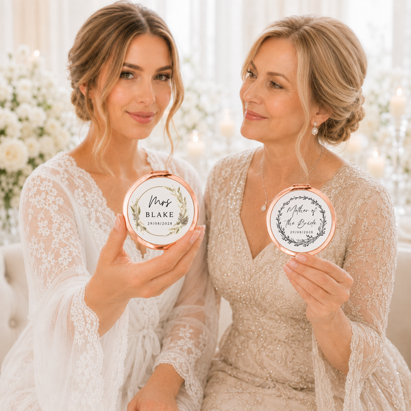 Personalised Bride Compact Mirror Leaf Design