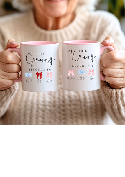 Personalised Christmas Bow Mug – Custom Festive Gift for Mum, Auntie, Nanny & Grandma