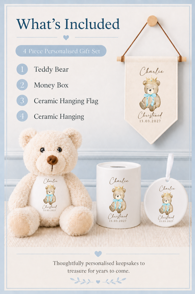 Personalised Bear Soft Toy Christening Gift | Custom Name Teddy
