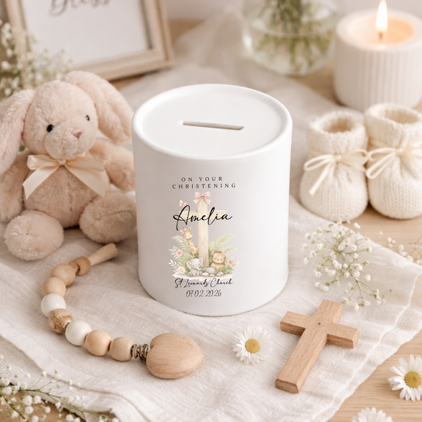 Personalised Christening Cross Money Box