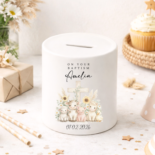 Personalised Christening Cross Money Box