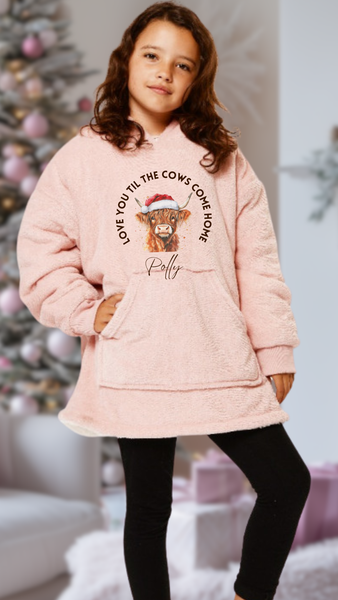 Personalised Highland Cow Kids Hoodie, Kids Christmas Gifts, Kids Blanket Hoodie