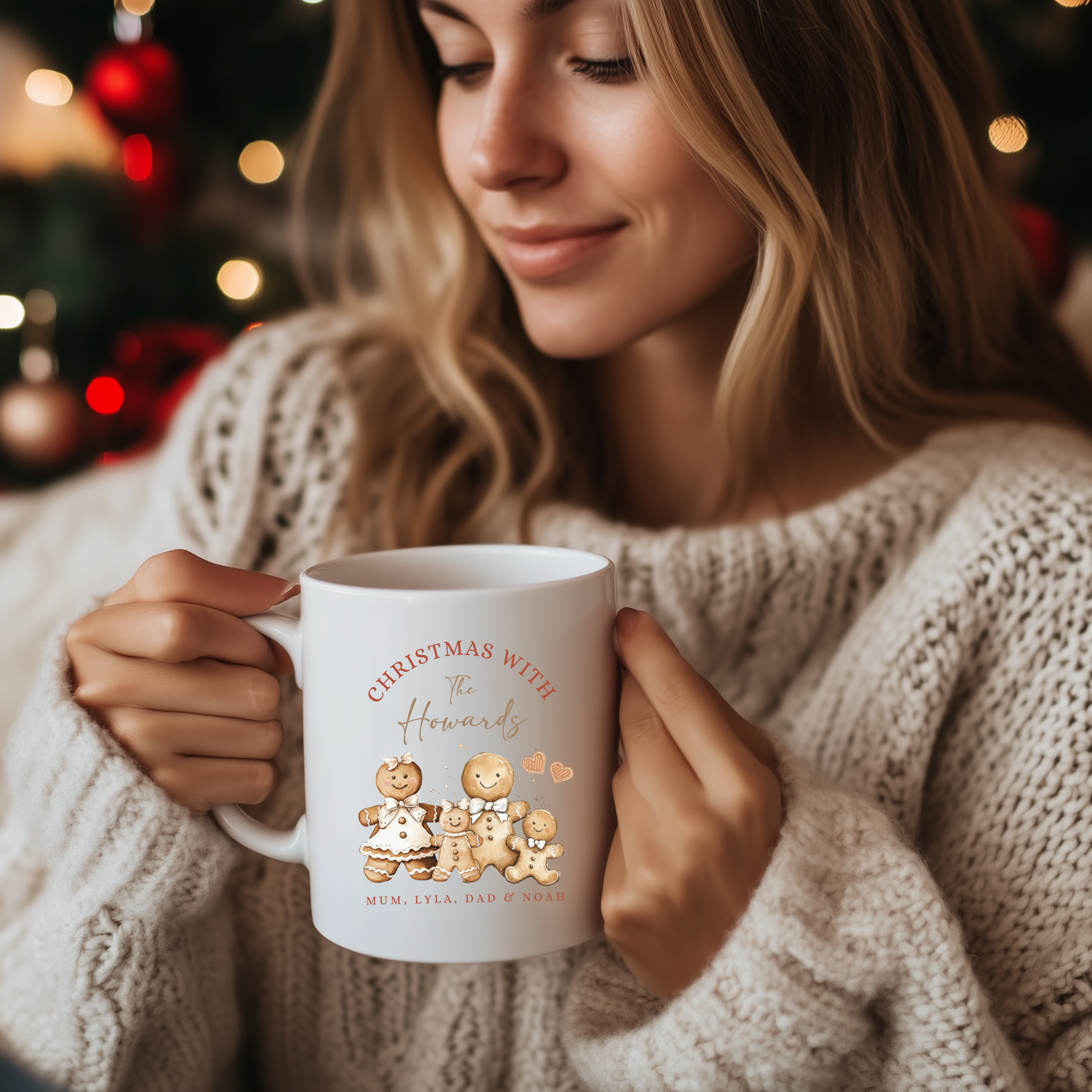 Personalised Gingerbread Christmas Mug & Coaster Set – Custom Family Hot Chocolate & Coffee Cups
