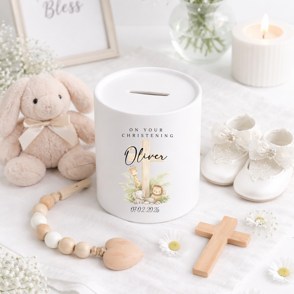 Personalised Christening Cross Money Box