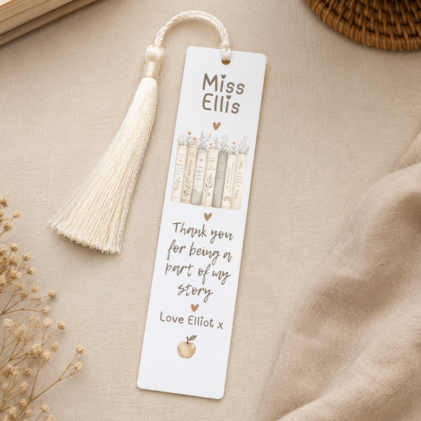 Personalised Teacher Bookmark – Floral Book Stack Design