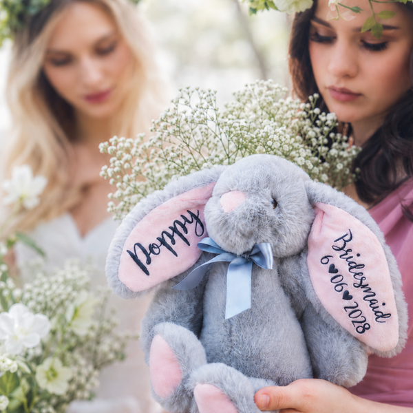 Personalised Grey Bunny with Pink Ears for Flower Girls