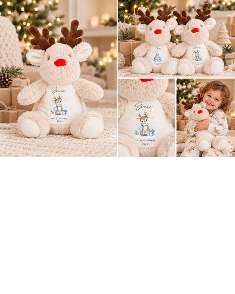 Personalised First Christmas Soft Toy – Reindeer, Bear, Deer or Penguin