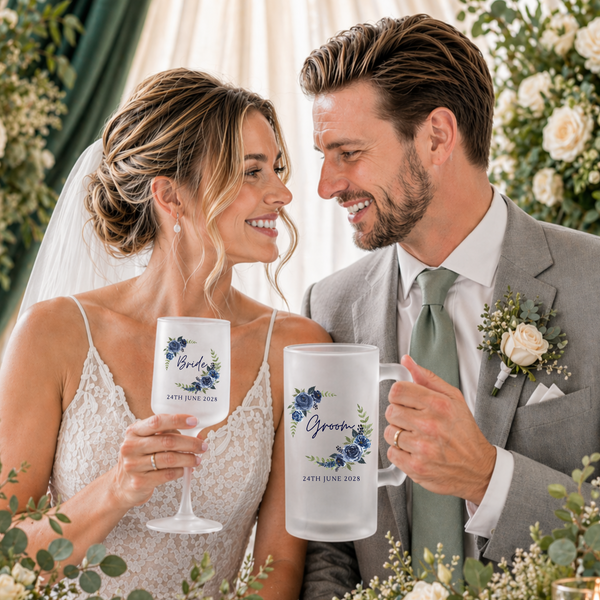 Personalised Wedding Beer & Wine Glass Gift Set