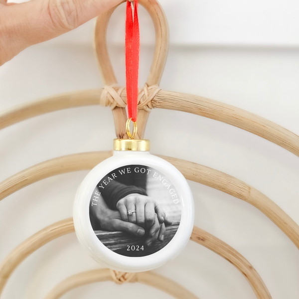 Personalized Our First Christmas Engaged Bauble, Custom Photo Bauble, Christmas Gift for Couple