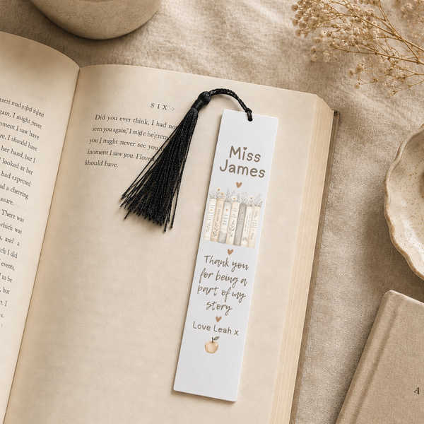 Personalised Teacher Bookmark – Floral Book Stack Design