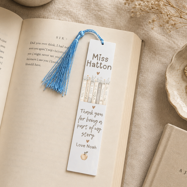 Personalised Teacher Bookmark – Floral Book Stack Design
