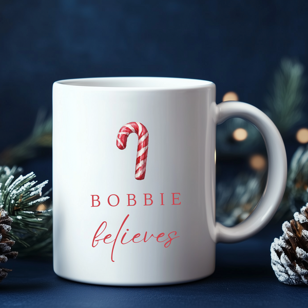 Personalised Christmas Candy Cane Mug