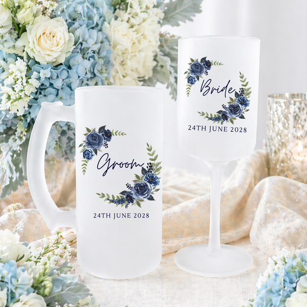 Personalised Wedding Beer & Wine Glass Gift Set