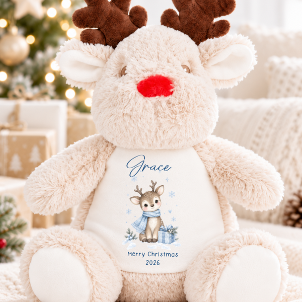 Personalised First Christmas Soft Toy – Reindeer, Bear, Deer or Penguin