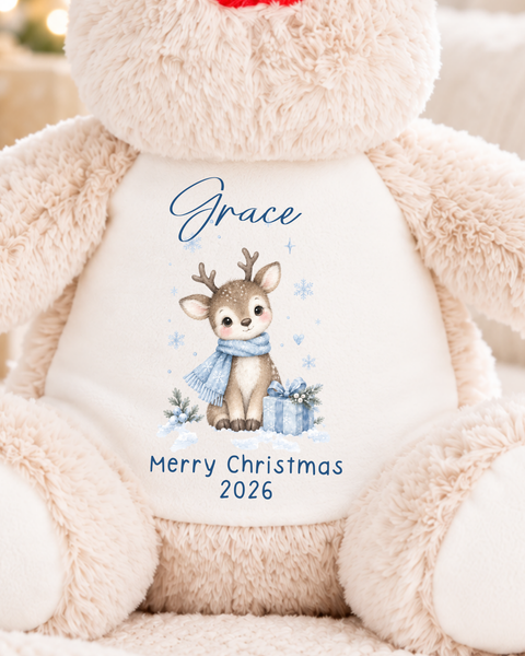 Personalised First Christmas Soft Toy – Reindeer, Bear, Deer or Penguin