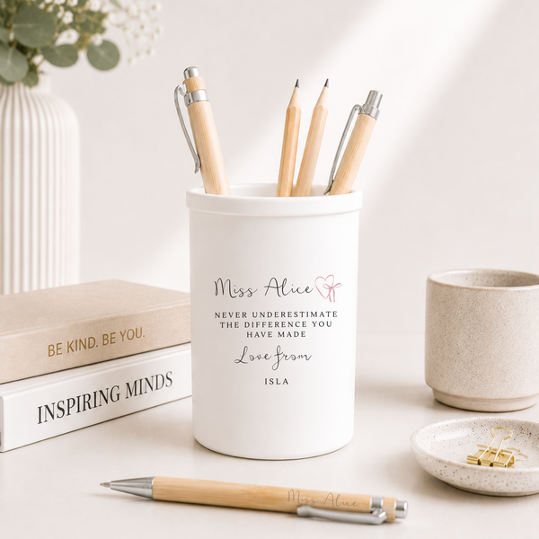 Personalised Teacher Vase or Pen Pot | Thank You Teacher Gift | Custom Name Floral Vase