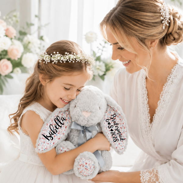Personalised Grey Floral Bunny for Bridesmaids (14 Inch)