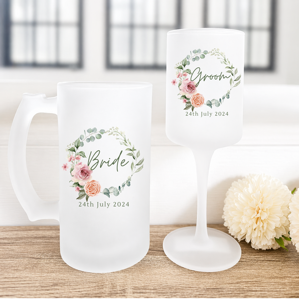 Personalised Wedding Beer & Wine Glass Gift Set