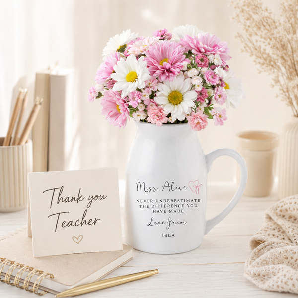 Personalised Teacher Vase or Pen Pot | Thank You Teacher Gift | Custom Name Floral Vase