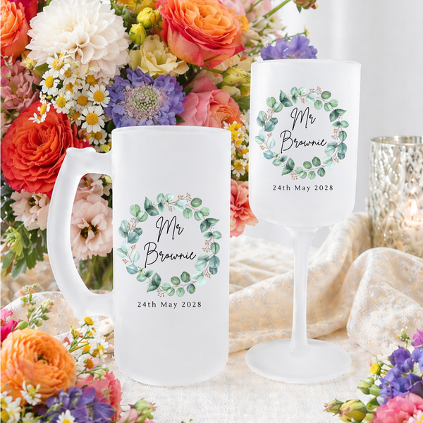 Personalised Wedding Beer & Wine Glass Gift Set