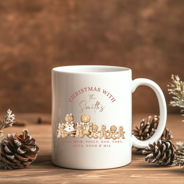 Personalised Gingerbread Christmas Mug & Coaster Set – Custom Family Hot Chocolate & Coffee Cups