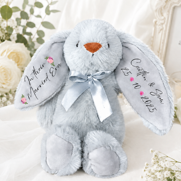 Personalised Wedding Grey Bunny - Gifts For Couples