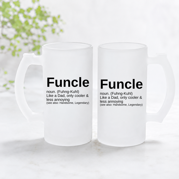 Personalised Funcle Gift – Beer Stein, Bottle Opener & Coaster