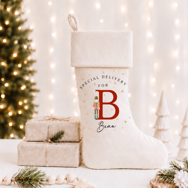 Personalised Christmas Initial Nutcracker Stocking & Present Sack
