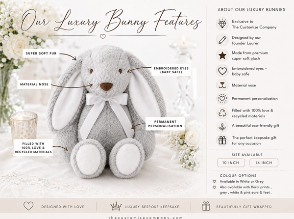 Personalised Eco Friendly Grey Bunny with White Ears