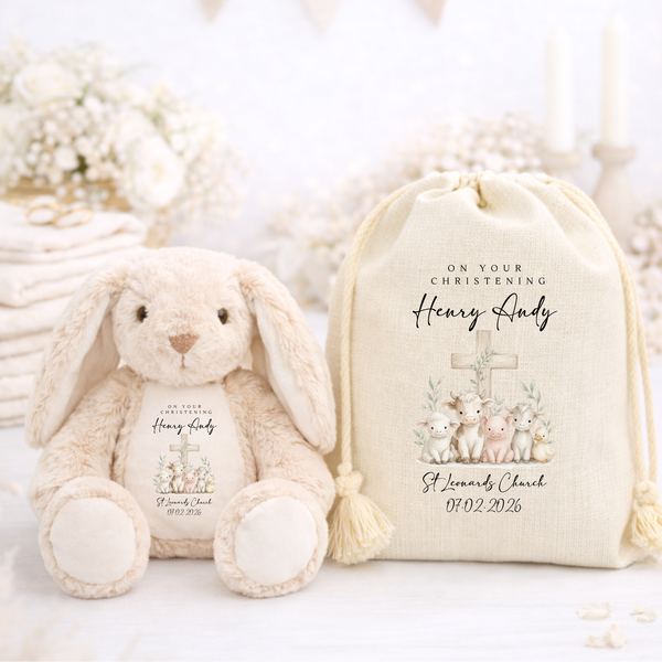 Personalised Christening Cross Teddy Bear & Gift Set