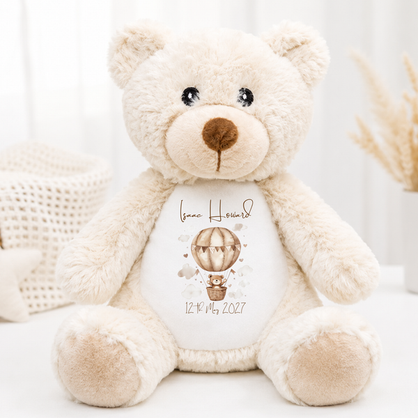 Personalised Christening Soft Toy - Bear Balloon Design