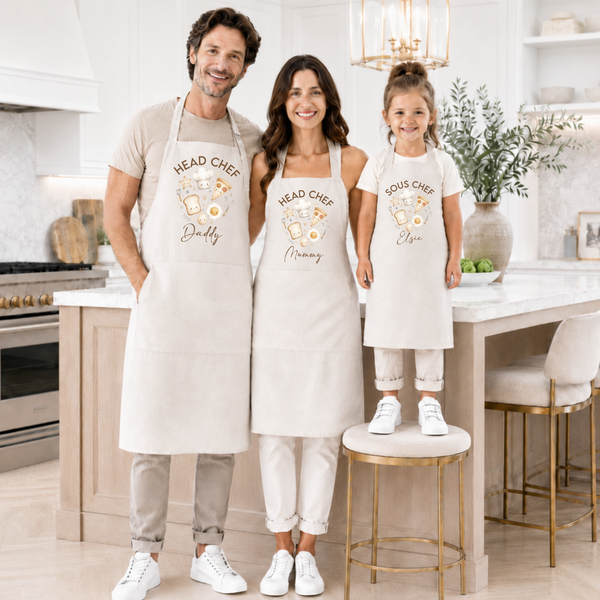 Personalised Family Apron Set | Matching Head Chef & Sous Chef Aprons