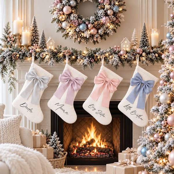 Personalised Christmas Stocking with Satin Bow | Matching Family & Siblings