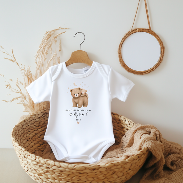Personalised First Father's Day Baby Vest, Bib, Sleepsuit & T-Shirt | Daddy and Baby Bear Gift