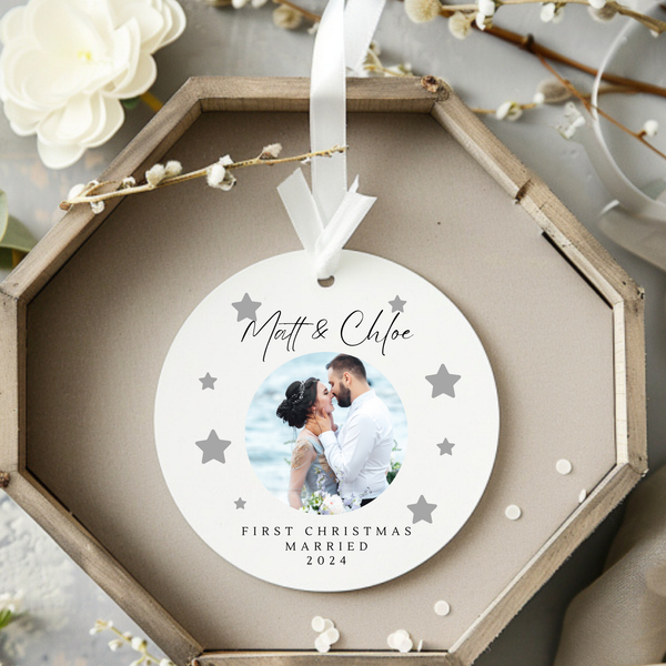 Personalised First Christmas Married Ceramic Bauble