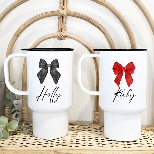 Personalised Bow Travel Mug For Christmas - Tumbler Cup