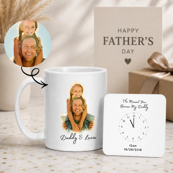 Personalised Photo Mug & Coaster Set – The Moment You Became My Daddy | Father's Day Gift