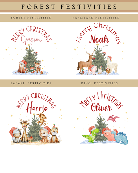 Personalised Christmas Present Sacks for Boys – Dinosaur, Farmyard, Safari & Forest Animal Gift Bags