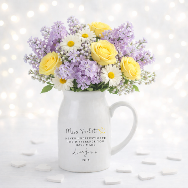 Personalised Teacher Vase or Pen Pot | Thank You Teacher Gift | Custom Name Floral Vase