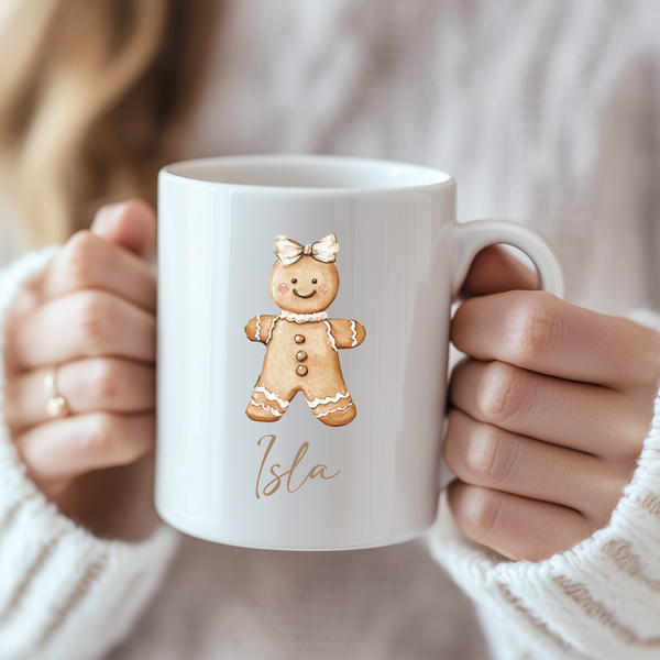 Personalised Gingerbread Christmas Mug & Coaster Set – Custom Family Hot Chocolate & Coffee Cups