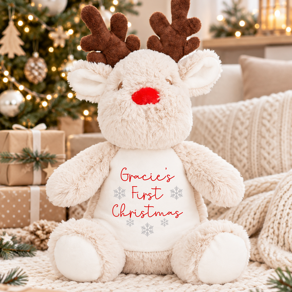 Personalised 1st Christmas Reindeer Soft Toy,Baby's 1st Christmas Custom Name Teddy Gift