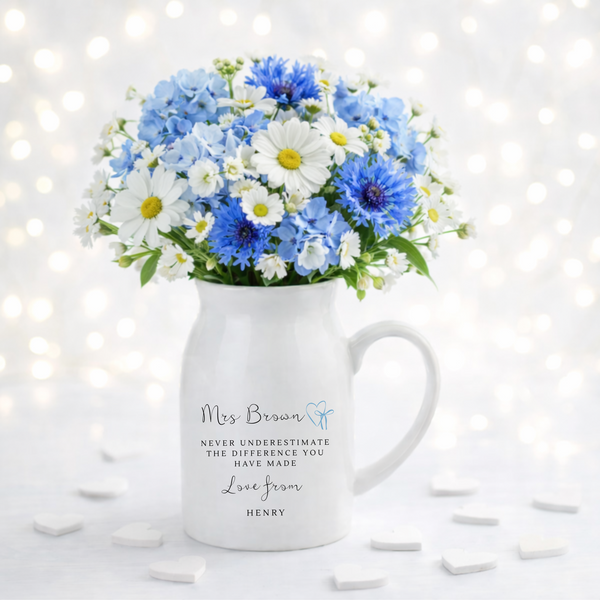 Personalised Teacher Vase or Pen Pot | Thank You Teacher Gift | Custom Name Floral Vase