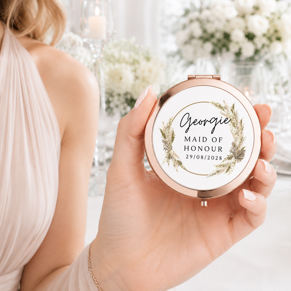 Personalised Compact Mirrors for Maid of Honour with Heart